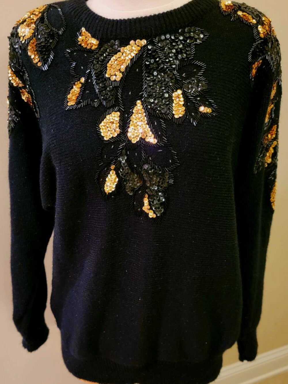 Vintage Midnight Blues Christmas/Holiday Sweater, 1989 Tokyo, Black with Sequins - Picture 12 of 12